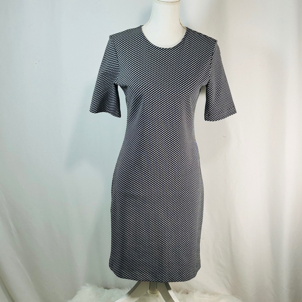 Theory Black White Geometric Print Sheath Dress Size 6 Short Sleeve‎
